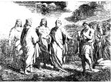 Elisha prophesying before Jehoshaphat and two other kings